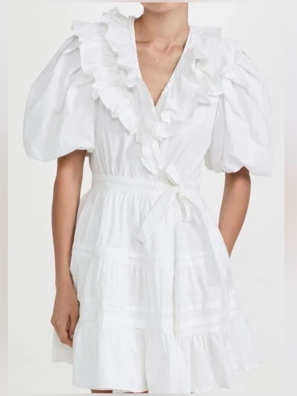 Love the Label White Ruffle Wrap Mini Dress